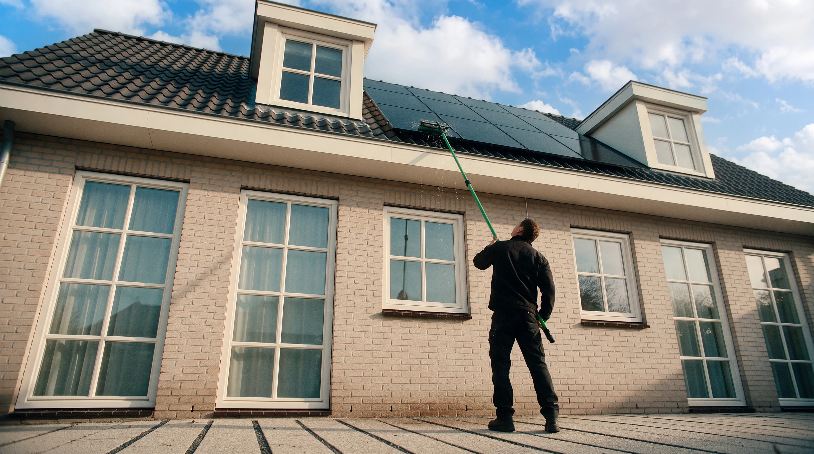 Otovo-technieker reinigt zonnepanelen